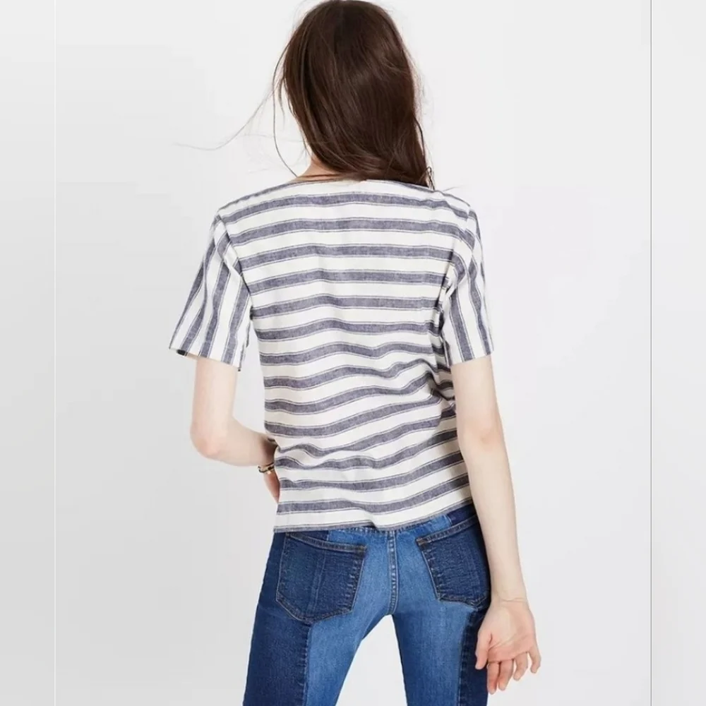 ❤️ MADEWELL STRIPED LINEN LACE UP TOP, SMALL